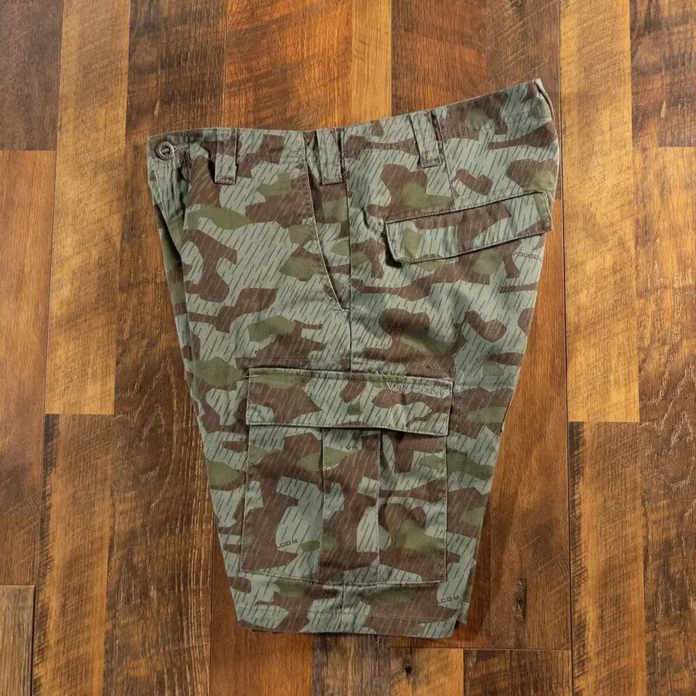 Volcom Splinter Rain Camo Cargo Shorts Men's Green Brown Size 36